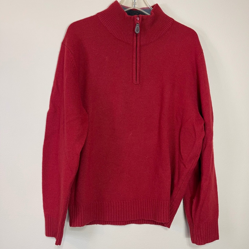 Jos A Bank‎ Red Lambs Wool Blend Quarter Zip Mock Neck Sweater Men's M